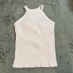 UNIQLO カップ付リブ編みピンクタンクトップ Lサイズ