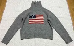 FREAK'SSTORE長袖ハイネックタートルネックニットセーターグレー色星条旗