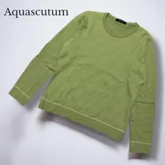 【Aquascutum 】ウール 長袖ニット 9 ピスタチオ　ダイヤ柄