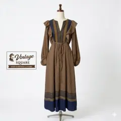 ナノユニバース【極美品】ヴィンテージライク ドット 刺繍 ロングワンピース F