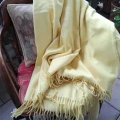 SCOTNESS 100% カシミヤ ストール レモンイエロー フリンジ付き