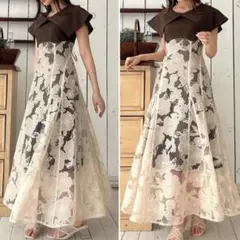 美品 ダズリン オパールフラワーコルセットワンピース ドレス レース ブラウン