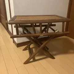 昭和レトロ　ラタン　折り畳みテーブル　ローチェア　籐