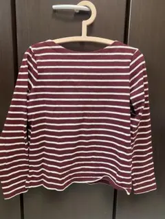 GU ボルドー/グレー ストライプ 長袖Tシャツ M