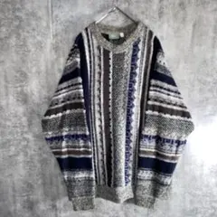 90s 3Dニット　総柄セーター　ヴィンテージ　レトロ　ユニセックス　L