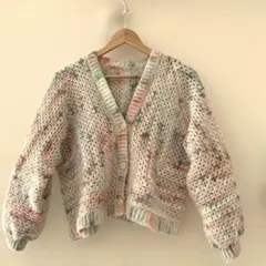 ヘキサゴンカーディガン　手編み　ハンドメイド　かぎ針　ハニカムヤーン