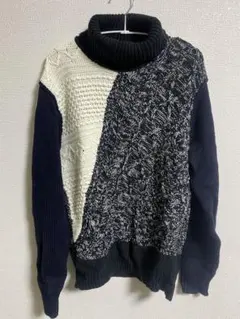 GLOBAL WORK パッチワークタートルネックセーター L