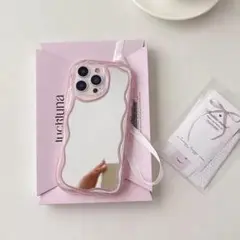iPhone16ケース　ピンク　ミラー　クリア　なみなみ　ぷっくり