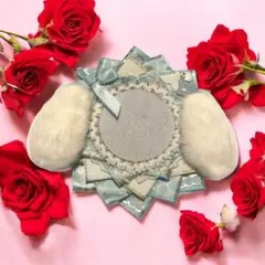 推し活　缶バッジケース　【水色】　ロゼット　うさぎ耳 うさ耳　安全ピン付き