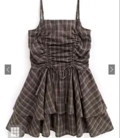 チェック柄ドロストリボンミニワンピース[dk1357]