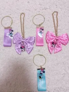 キャンドゥ未使用ミニーマウスワイヤー キーホルダー 　りぼんチャーム　5点セット