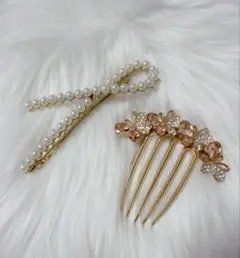 ヘアアクセサリー　2点セット　パール　ビジュー　ヘアピン