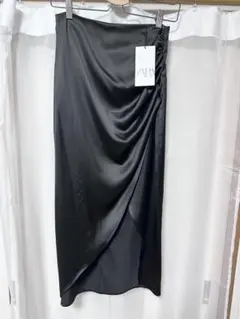 ZARA ペンシルスカート スリットスカート ロングスカート サテン 黒 新品