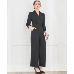 【ラスト1点】新品 ドレスプラス M ブラック カシュクール ジャンプスーツ
