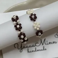 ビーズリング　茶色、白　18号