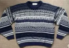 ★80s USA製 SEARSノルディック柄セーター 総柄ボーダーLのサムネイル