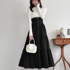 フロントジップ切替ティアードロングスカート［on373］