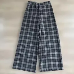 GU グレー系　タータンチェック 後ろゴム　ワイドパンツ XL