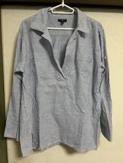 Gap 綿100% ストライプ柄 長袖シャツ スキッパー　ブラウス L