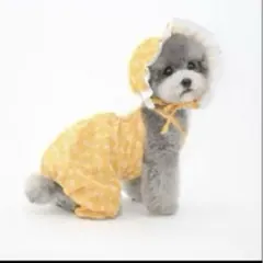大人気　はやいもの勝ち　犬服　犬用サロペット ロンパース　花柄　黄色　L