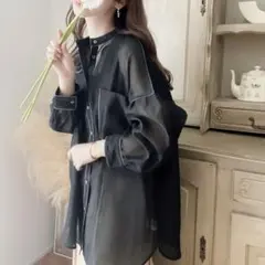 シアーバンドカラー オーバーサイズ ビッグシャツ