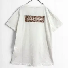 t2344【ビラボン】バックプリント半袖Tシャツ レオパード ロゴ 白 Ｌ 古着