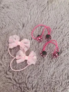 ヘアゴム 4点セット リボン いちご ピンク