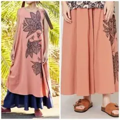 Embroidered dress バーガンディ刺繍ノースリーブワンピースセット 