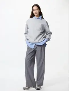 タックワイドパンツ/丈長め　グレー、ブラック2本セット