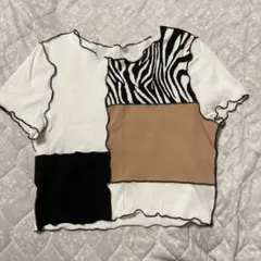 SHEIN パッチワーク 半袖Tシャツ