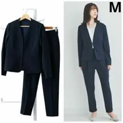 タグ付 ドレスラボ ノーカラージャケット パンツ セットアップ ネイビー M