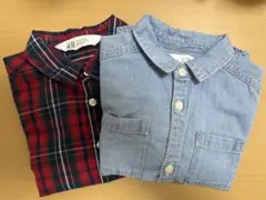 H&M 長袖赤チェックシャツ ZARA 長袖シャツ100 2点セット