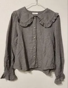 earth*千鳥柄フリルブラウス