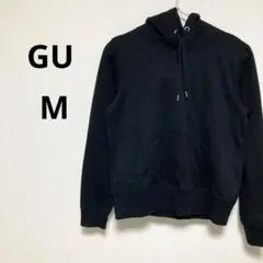 GU ジーユー レディース 長袖 プルオーバーパーカー 黒 ブラック 無地 M