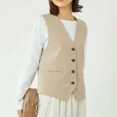 美品 グリーンレーベルリラクシング ツイードライク コンパクトジレ ベージュ