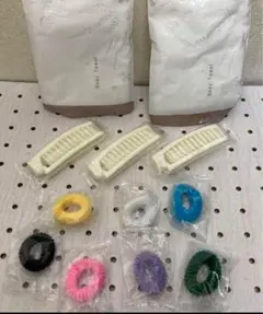 バス用ボディタオル 2個セット ヘアゴム7個 コンパクトヘアブラシ3個