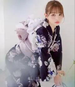sugar nine 花柄浴衣 ネイビー 着付け簡単 - メルカリ