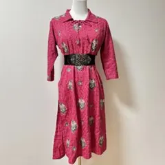 値下げ◎vintage 古着 70s 80s レトロ 刺繍 ピンク ワンピース