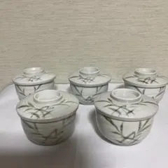 新品未使用九谷焼青郊窯ふた付き茶碗蒸し煮物椀 5客セット