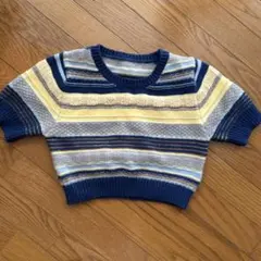 ストライプデザイン 半袖ニットセーター Lサイズ