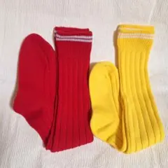 【未使用】カラフルハイソックス 赤色 黄色 スポーツ靴下 2本セット