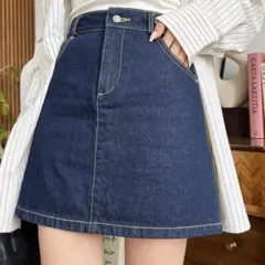 moment+ ショート丈 デニム ミニスカート ブルー