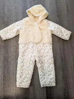 フード付きロンパース 80cm 花柄　美品