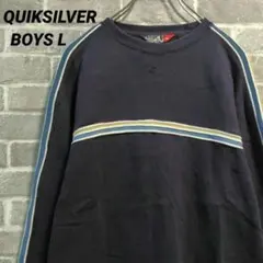 【QUIKSILVER】前V スウェットプルオーバー ネイビー ライン US古着