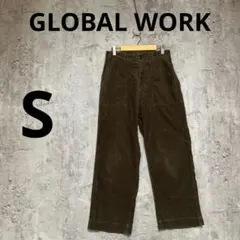 A0213【GLOBAL WORK】オリーブ コーデュロイ ワークパンツ　S