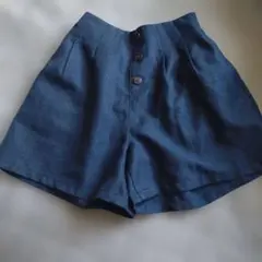 GUダークブルー ボタン付き キュロットショートパンツ