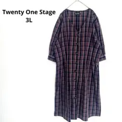 トゥエンティワンステージ チェック柄シャツワンピース 3L 大きいサイズ