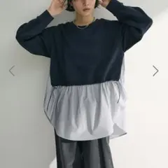 Chocol affine robe 異素材長袖　ネイビー