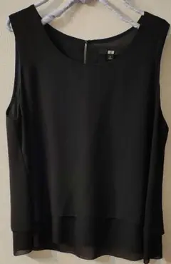 UNIQLOユニクロ シフォン素材タンクトップ ブラック黒 L