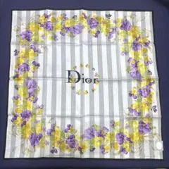 Christian Dior 花柄 大判ハンカチ スカーフ パンジー柄 ロゴ
